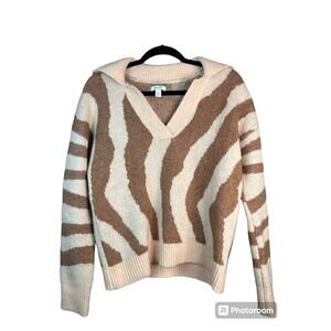 Nine West Long Sleeve Collared V Neck Wool Pink Pullover Sweater Size Small